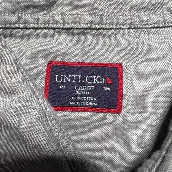 UNTUCKit Slim Fit Cotton Button Down Shirt Collared Gray Mens Size Large - Picture 5 of 8